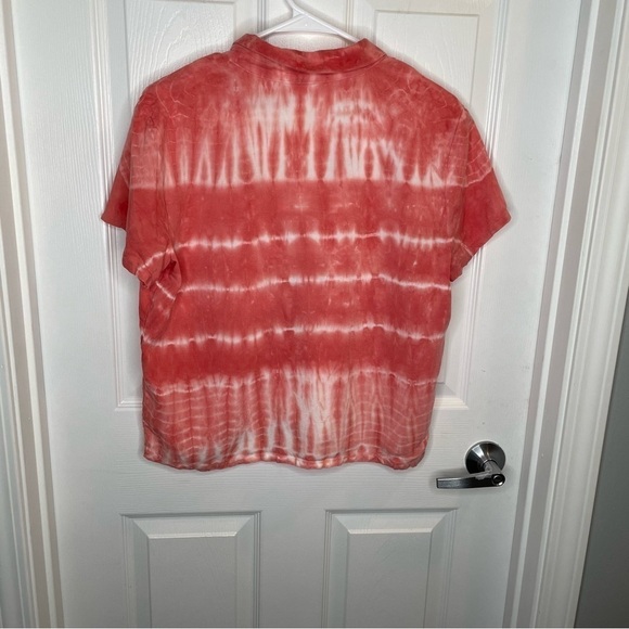 Cloth & Stone X Anthropologie Coral Tie Dye Button Down Short Sleeve Top S - Picture 3 of 10
